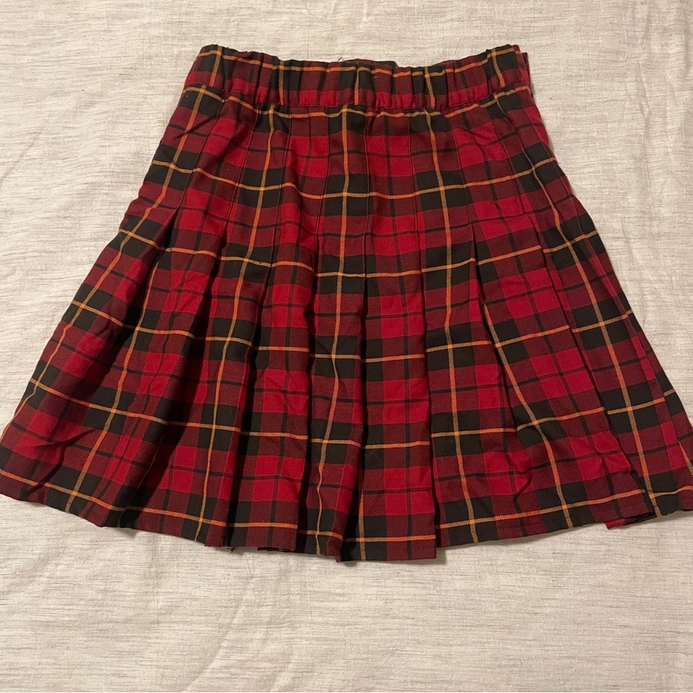 Red Plaid Pleated Sport Kilt with Velcro  Waistband